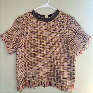 Multicolor Tweed Short Sleeve Easter Top